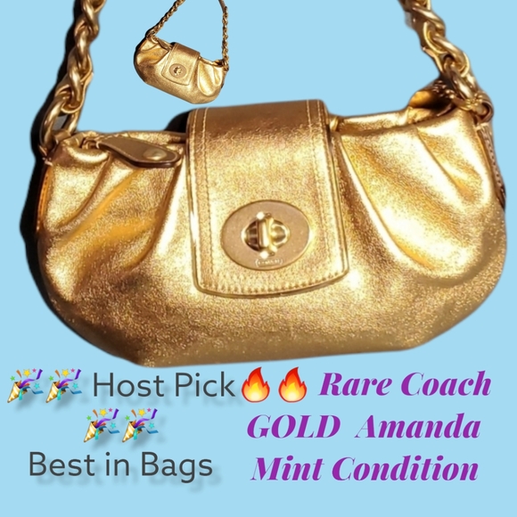 Coach Handbags - 🎉HP🎉 RARE Coach Amanda Pippa Leather Gold Purse chain strap